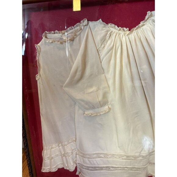 Antique Framed Baby Christening Gown Set Delicate Lace Shadow Box Cottage Core - Picture 2 of 7